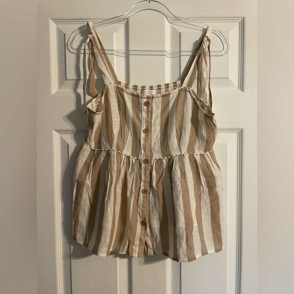 LC Lauren Conrad Beige & White Striped Tie-Shoulder Camisole